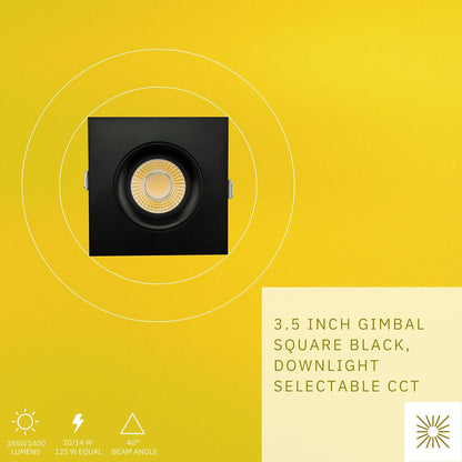 P-6494 3.5 Inch Gimbal Square, Black Finish 20 Watts, 1850 Lumens 5CCT Recessed Light