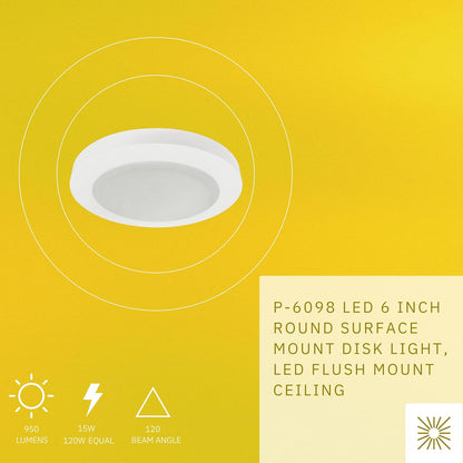 P-6098 6 Inch Round White 15W 950 Lumens 5CCT Surface Mount Disk Light