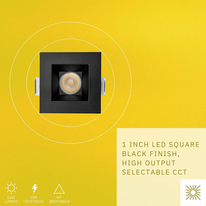 P-6522 1 Inch Square Black Smooth High-Output, 15 Watts, 1100 Lumens 5CCT Recessed Light