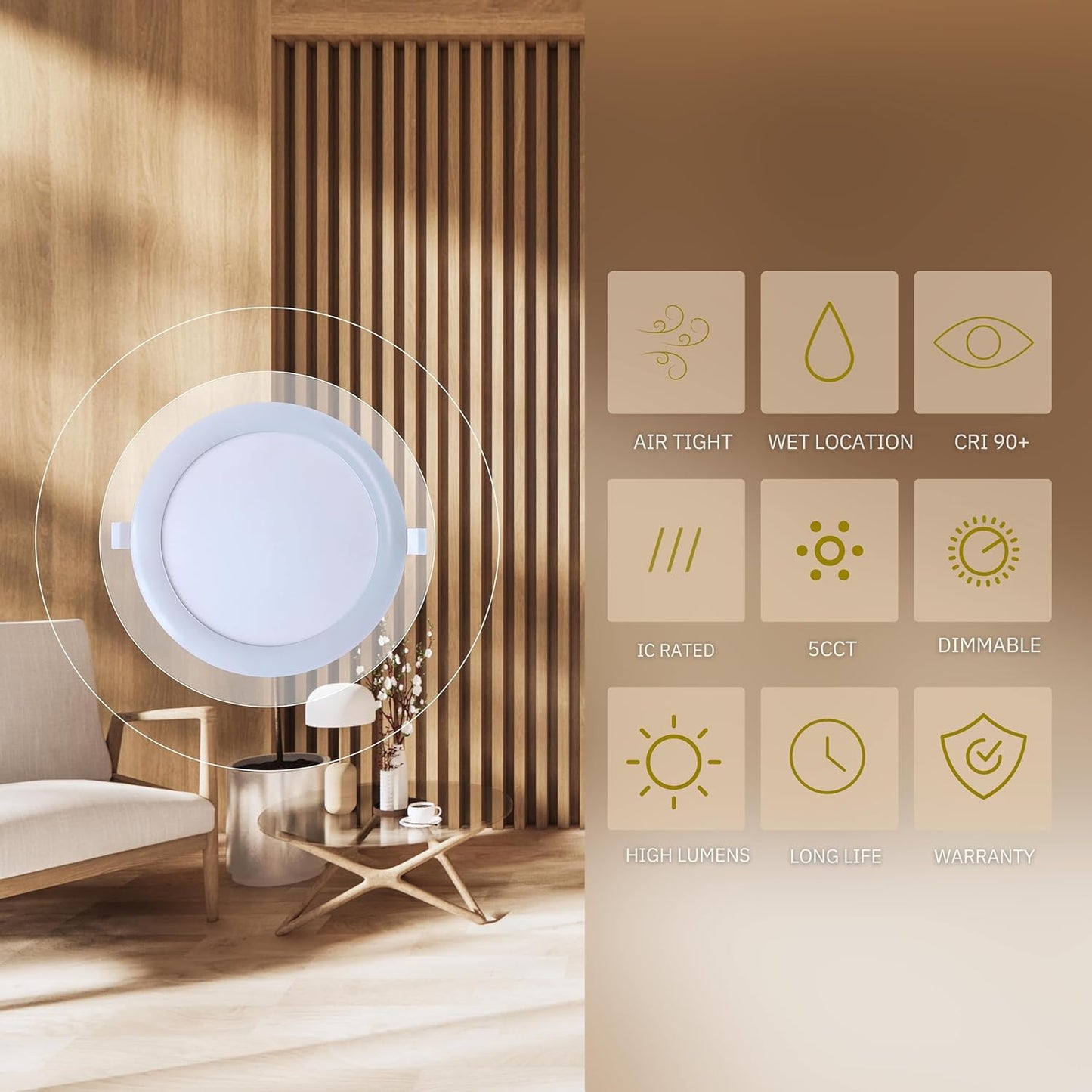 P-6408 12 Inch Ultra-Thin Round, White Finish 45 Watts, 4000 Lumens 5CCT Recessed Light