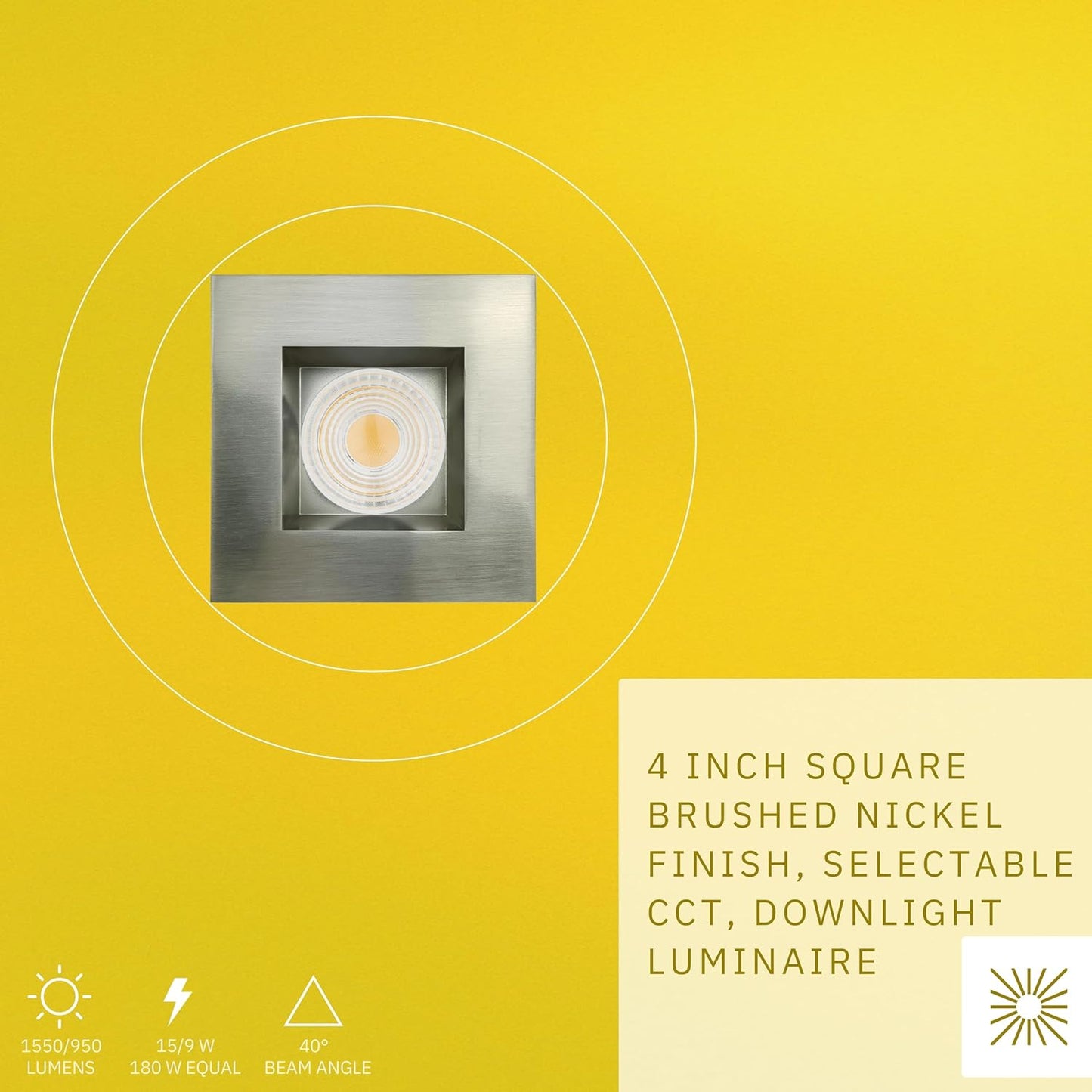 P-6457 4 Inch Square, Brushed Nickel Finish 15 Watts, 1550 Lumens 5CCT Recessed Light