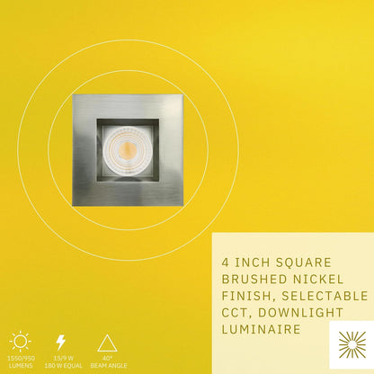 P-6457 4 Inch Square, Brushed Nickel Finish 15 Watts, 1550 Lumens 5CCT Recessed Light