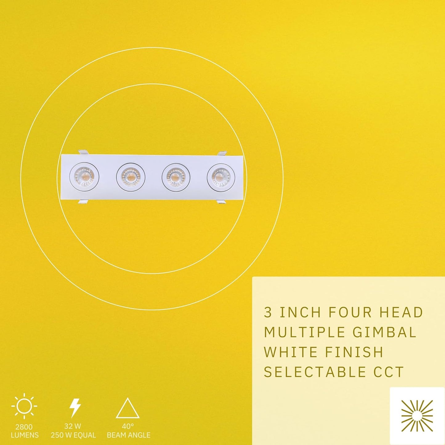 P-6544 3 Inch 4 Head Multiple Gimbal, White Finish 32 Watts, 2800 Lumens 5CCT Recessed Light