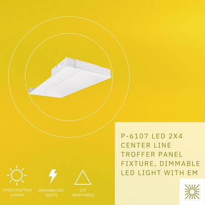 P-6107 2X4 Center Line White 50/60/72W 5910/6920/7560 lm 4CCT Troffer Panel
