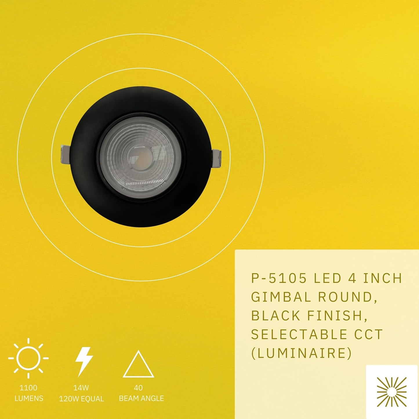 P-5105 4 Inch Round Black 14W 1100 Lumens 5CCT Gimbal Light