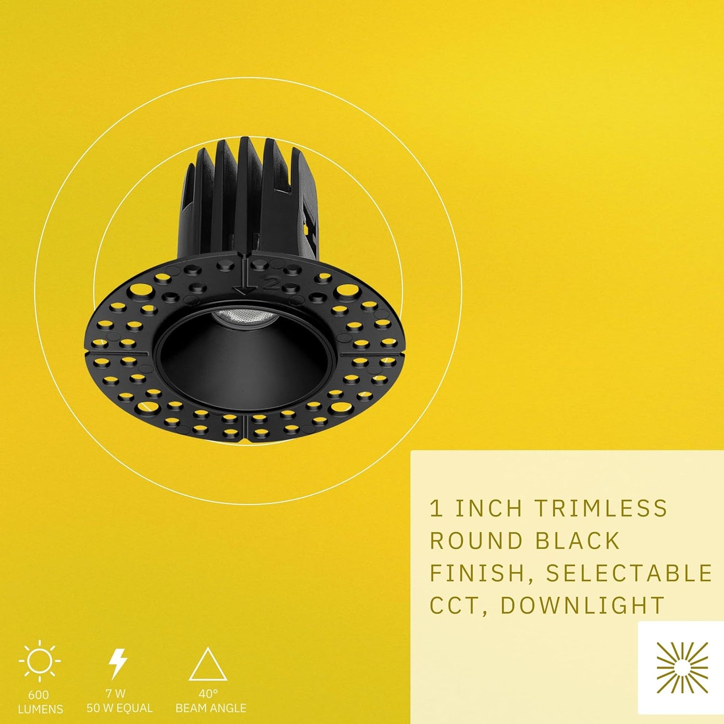 P-6379 1.5 Inch Trimless Round Black 7W 600 Lumens 5CCT Recessed Light