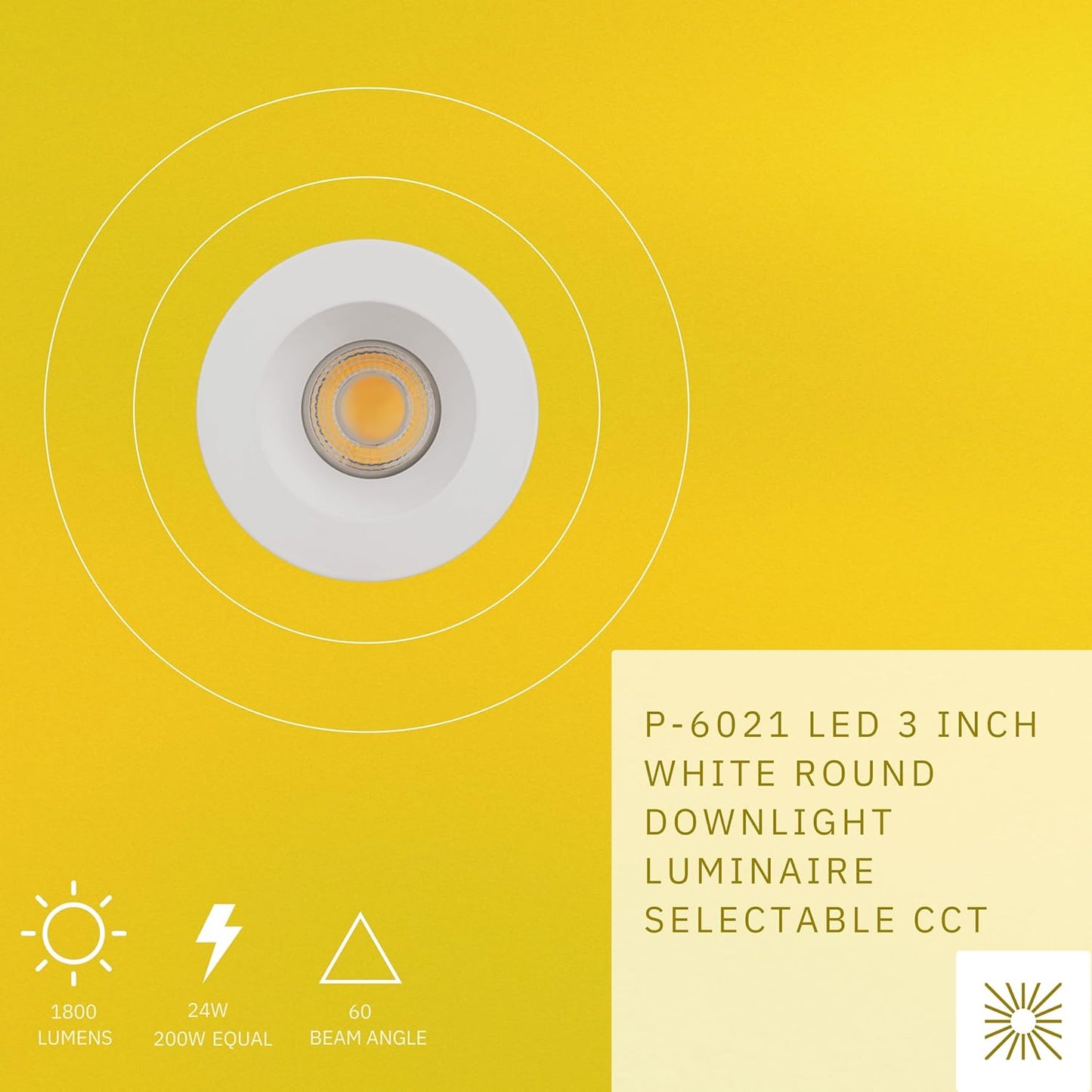 P-6021 3 Inch White Round 24W 1800 Lumens 5CCT Recessed Light