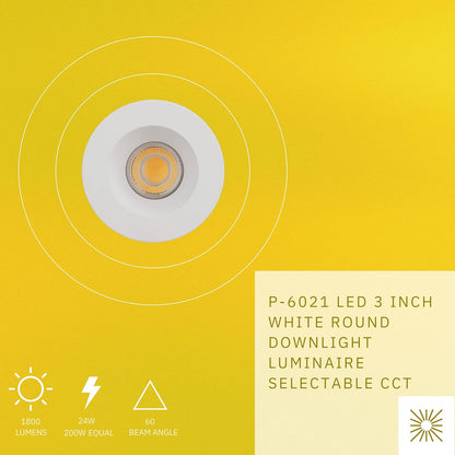 P-6021 3 Inch White Round 24W 1800 Lumens 5CCT Recessed Light