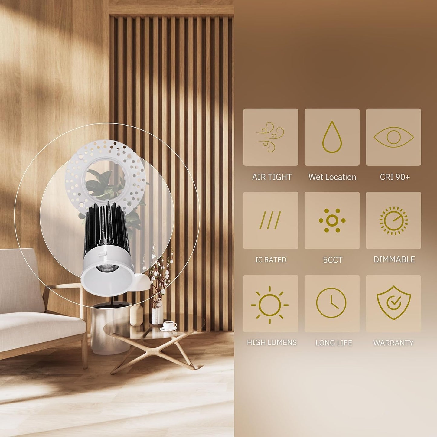 P-5441 1.5 Inch Trimless Round White 7W 500 Lumens 5CCT Recessed Light