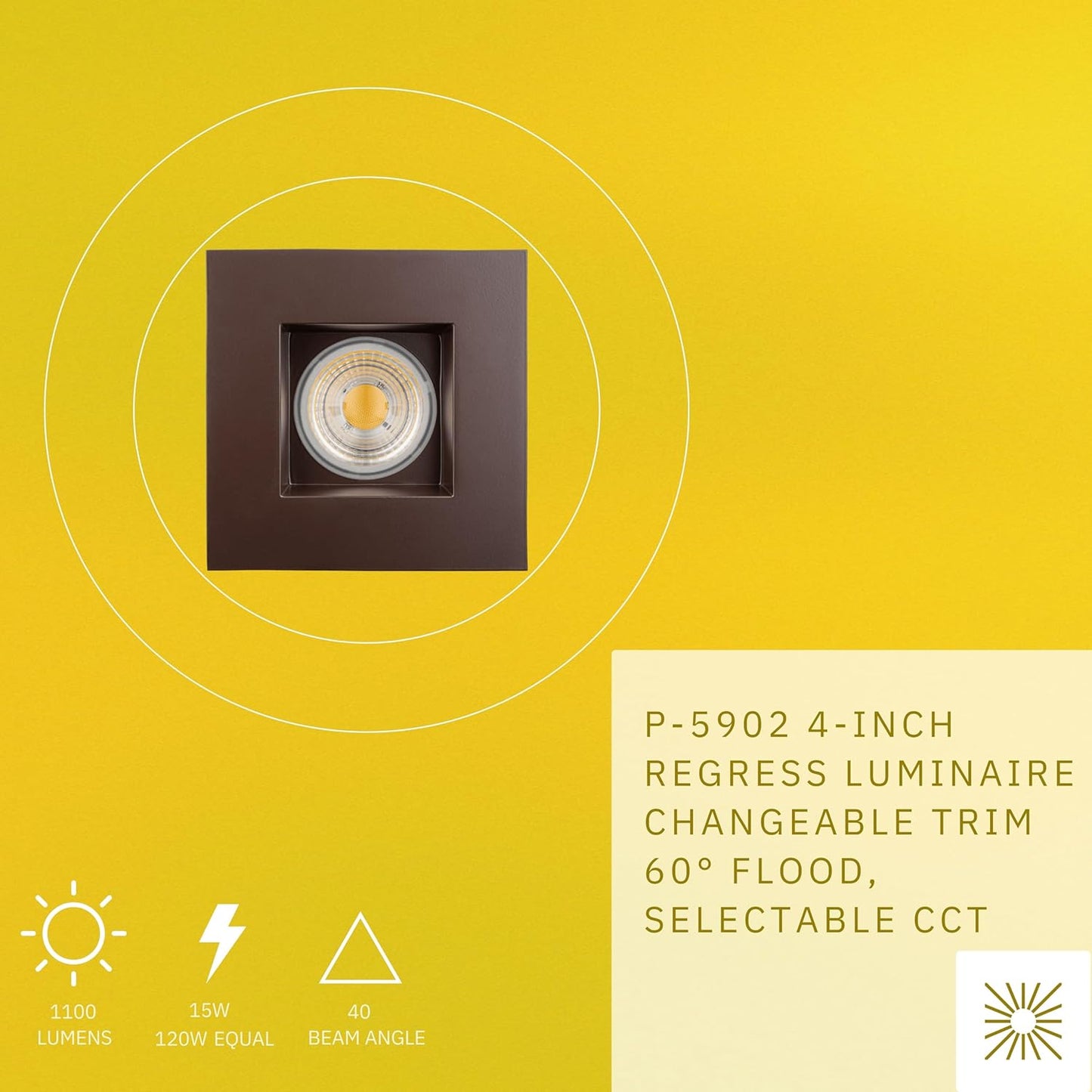 P-5902 4 Inch Square Bronze Smooth 15W 1100 Lumens 5CCT Recessed Light