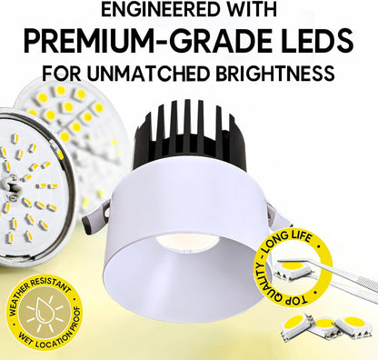 P-6934 3 inch Drop Trim Round White Downlight Luminaire 9W=75W, 850 Lumens, 5CCT