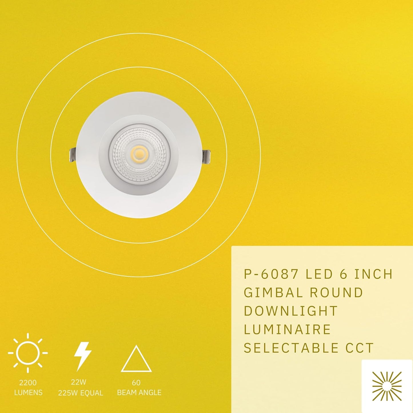 P-6087 6 Inch Round White 22W 2200 Lumens 5CCT Gimbal Light