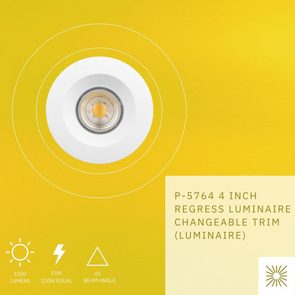 P-5764 4 Inch Round White Smooth 15W 1100 Lumens Warm White 3K Recessed Light