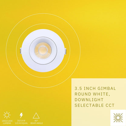 P-6488 3.5 Inch Gimbal Round, White Finish 20 Watts, 1850 Lumens 5CCT Recessed Light