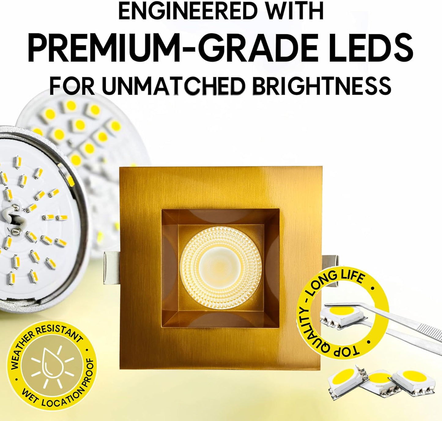 P-7133 3.5 inch Square Brushed Brass 15-9W, 1400-900 Lumens 5CCT Recessed Light