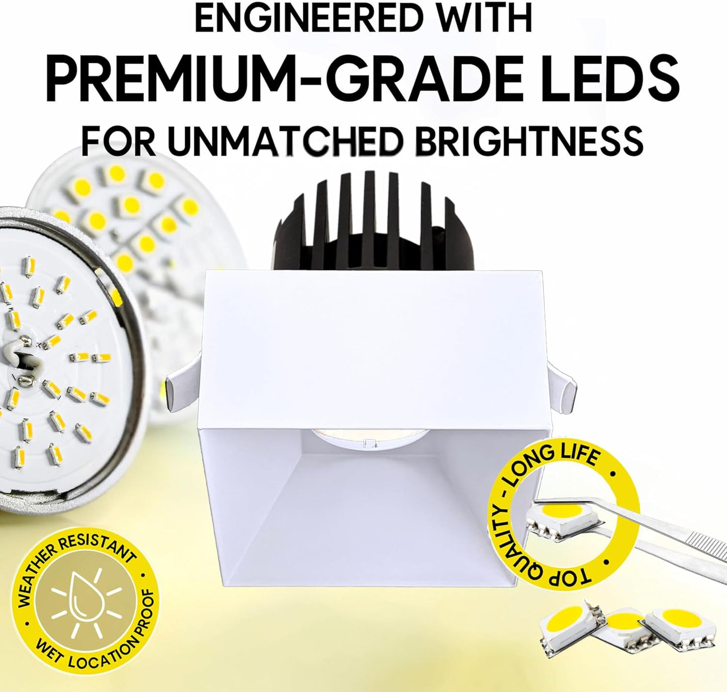 P-6936 3 inch Drop Trim Square White Downlight Luminaire 9W=75W, 850 Lumens, 5CCT
