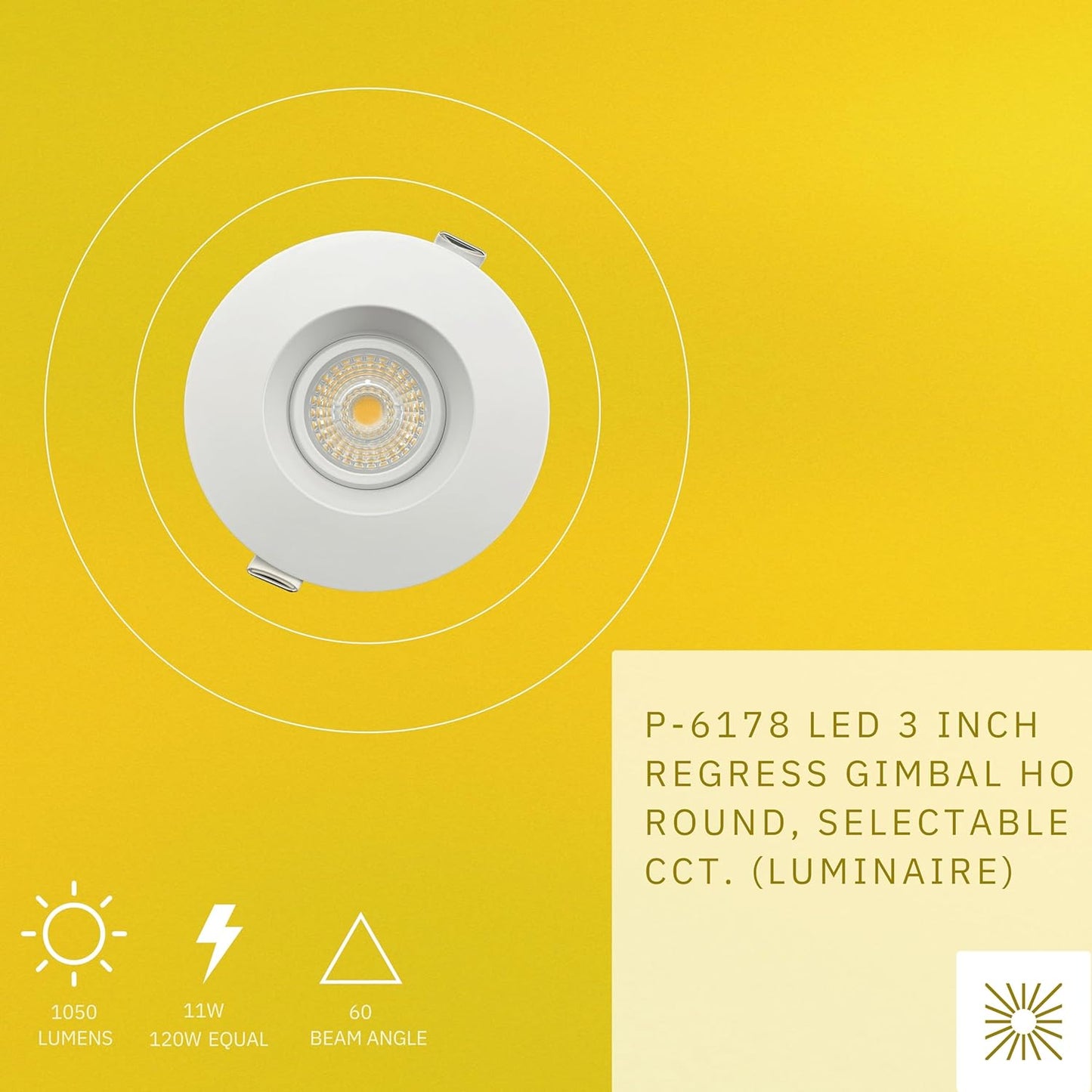 P-6178 3 Inch Round White 11W 1050 Lumens 5CCT Gimbal Light