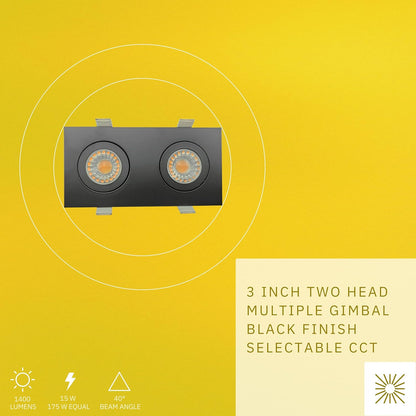 P-6546 3 Inch 2 Head Multiple Gimbal, Black Finish 15 Watts, 1400 Lumens 5CCT Recessed Light