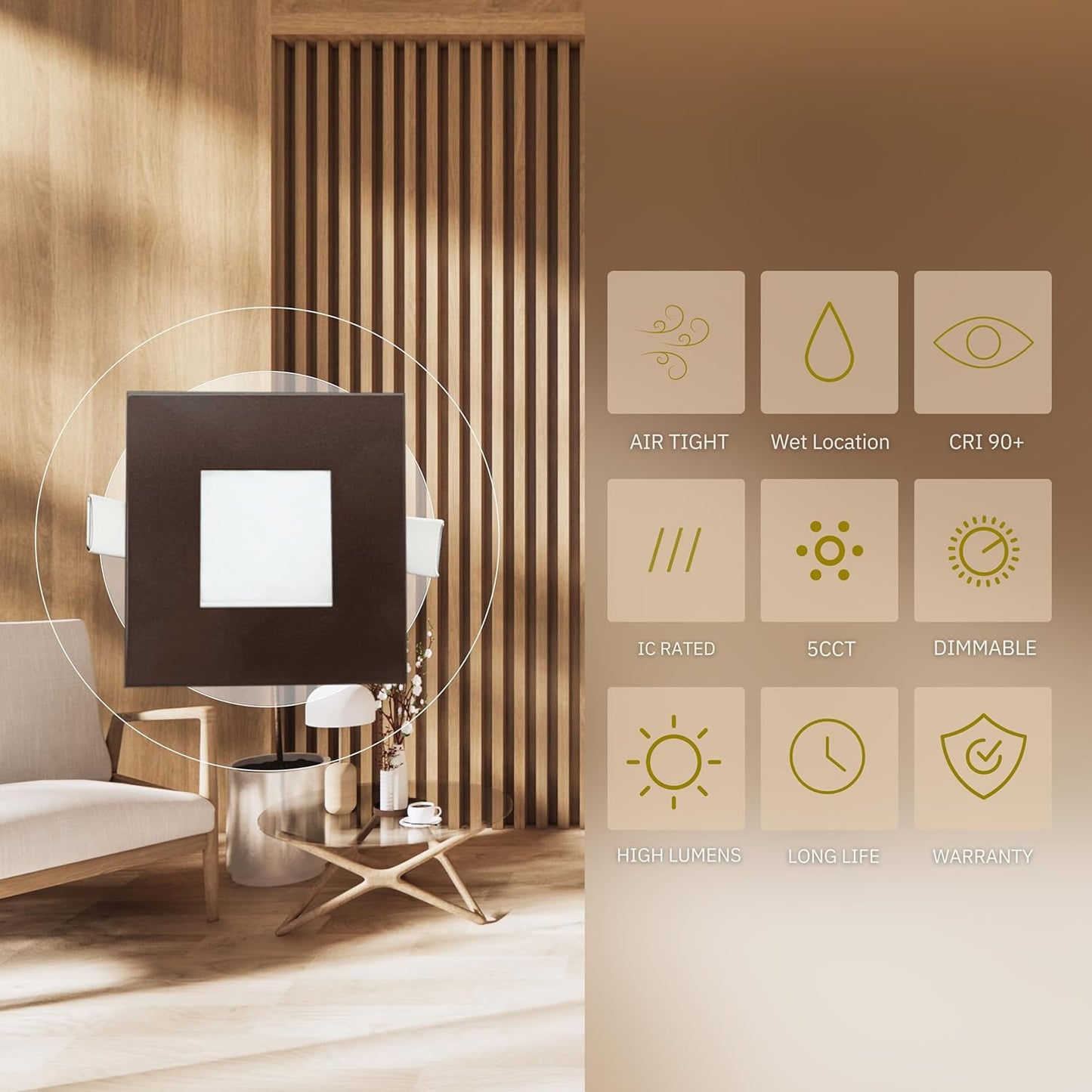 P-5877 3 Inch Square Bronze 8W 500 Lumens 5CCT Slim Ultra-Thin Light