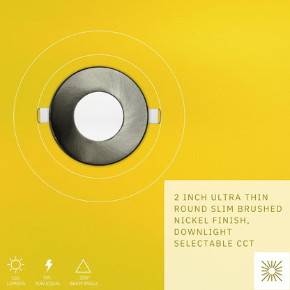 P-6619 2 Inch Slim Ultra-Thin Round, Brushed Nickel 5 Watts, 300 Lumens 5CCT Recessed Light