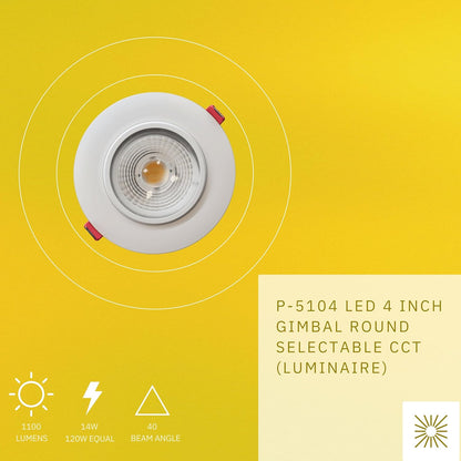 P-5118 4 Inch Round White 14W 1100 Lumens 5CCT Gimbal Light