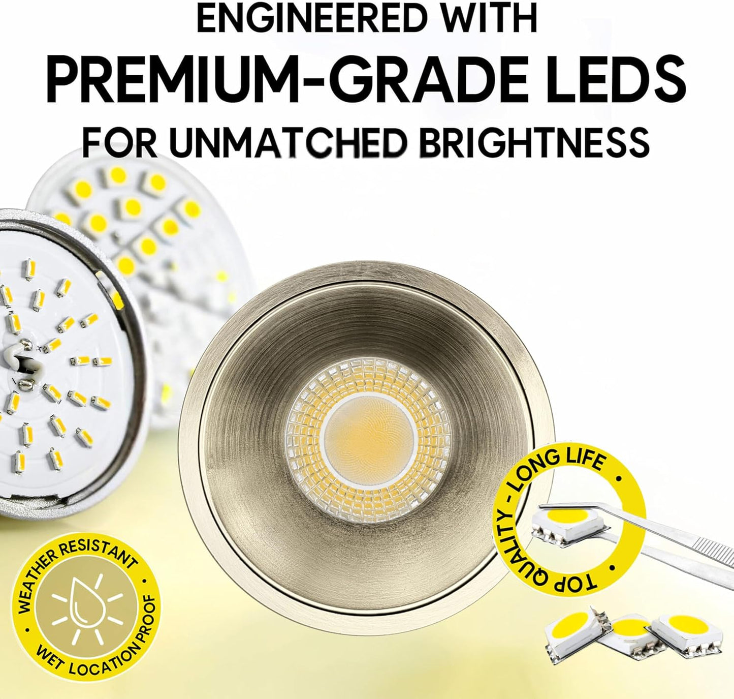 P-7087 3 Inch Millwork Trimless Round Brushed Nickel HO 24W, 2100 Lumens 5CCT Recessed Light Non-IC