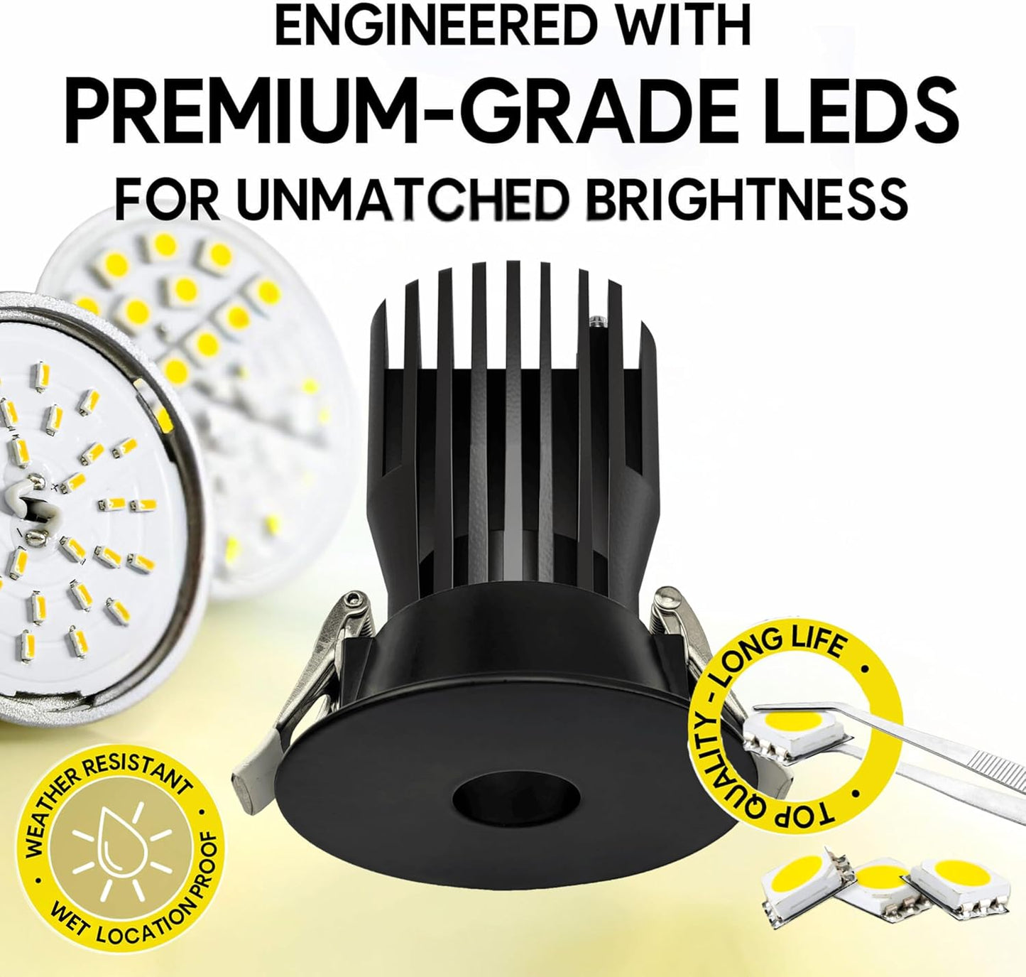 P-6957 3 inch Round Black Pinhole Trim HO Downlight Luminaire 15W=175W 1400 Lumens, 5CCT