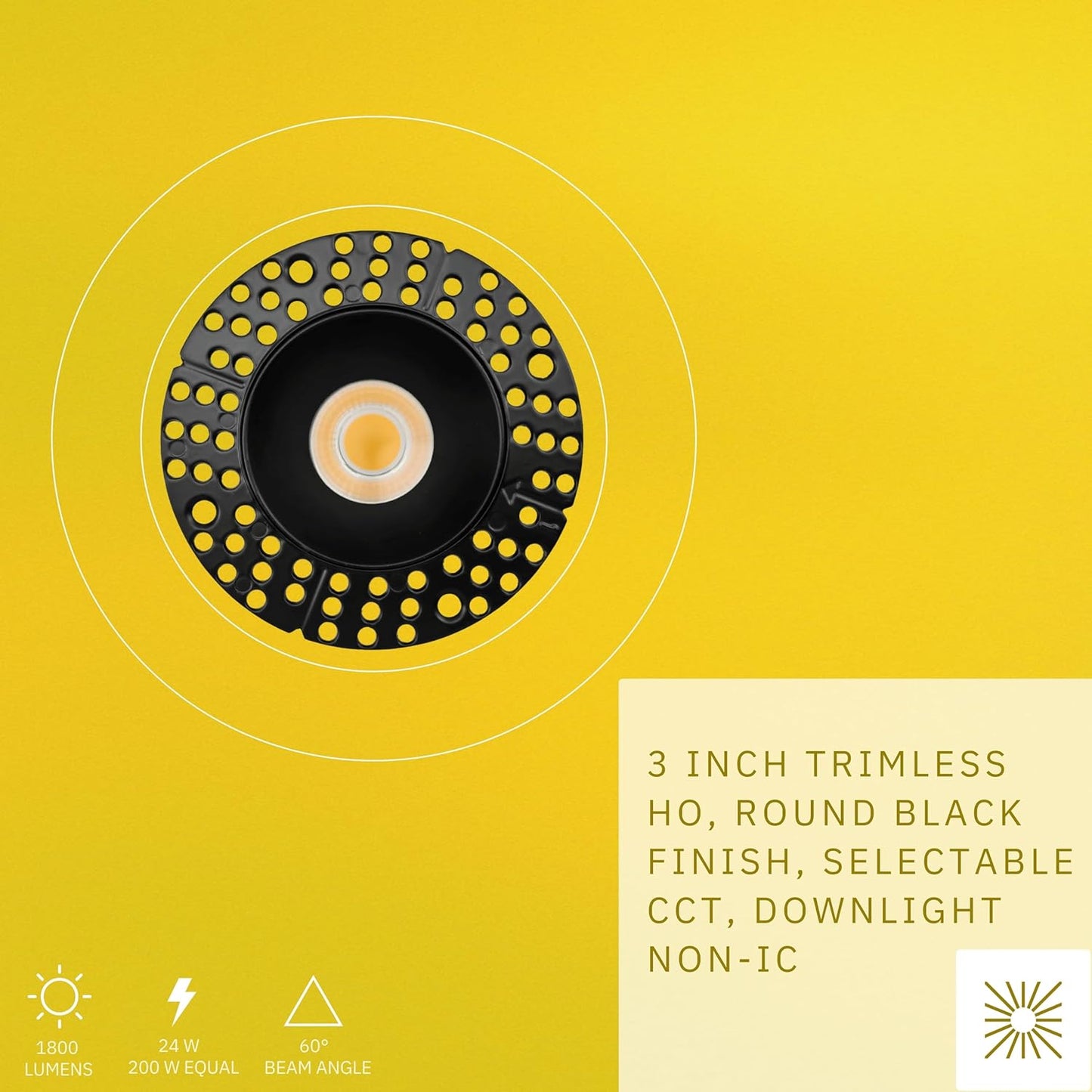 P-6385 3 Inch Trimless Round Black High Output 24W=200W, 1800 Lumens 5CCT Recessed Light