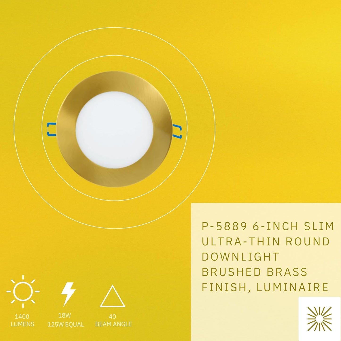 P-5889 6 Inch Round Brushed Brass 20W 1700 Lumens 5CCT Slim Ultra-Thin Light