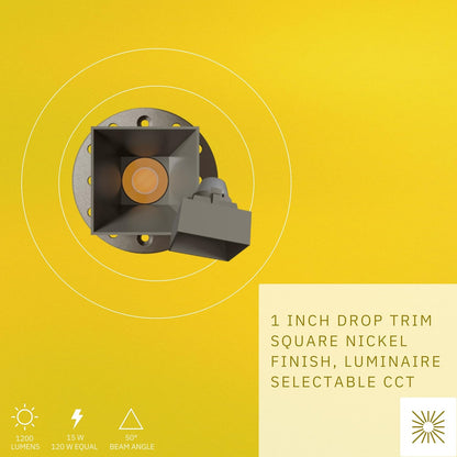 P-6588 1 Inch Square Drop, Nickel Finish 15 Watts, 1200 Lumens 5CCT Recessed Light