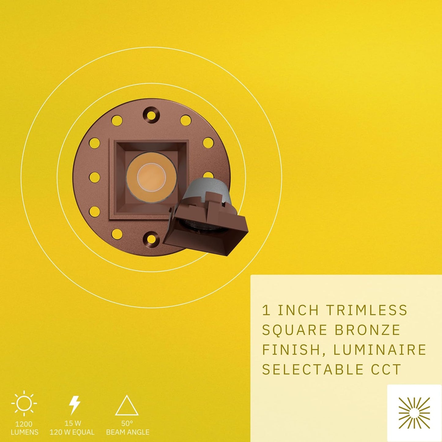 P-6567 1 Inch Trimless Square, Bronze Finish 15 Watts, 1200 Lumens 5CCT Recessed Light