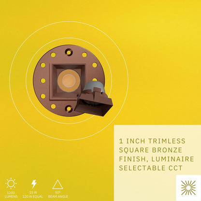 P-6567 1 Inch Trimless Square, Bronze Finish 15 Watts, 1200 Lumens 5CCT Recessed Light