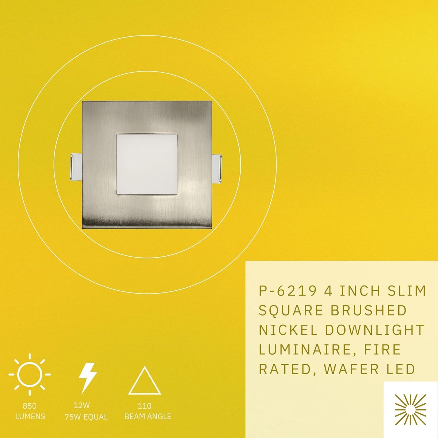 P-6219 4 Inch Square Brushed Nickel 12W 850 Lumens 5CCT Slim Light