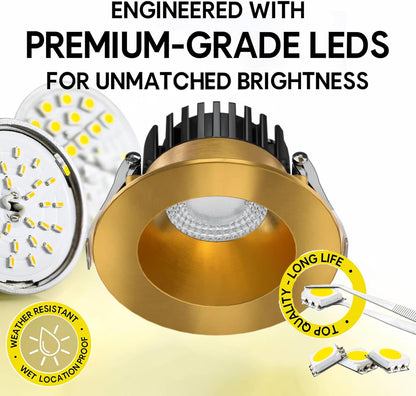 P-7531 3 inch Round Brushed Brass, 8W, 800 Lumens, 5CCT Recessed Light