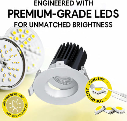 P-7512 3 inch Regress Gimbal Round White, 9W, 850 Lumens, 5CCT Recessed Light