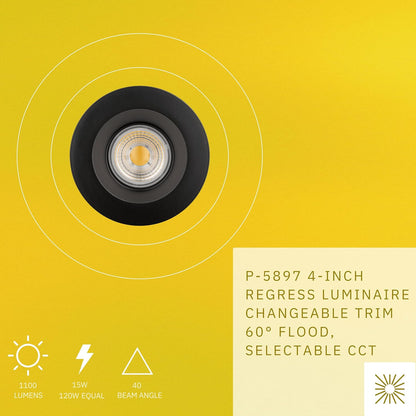 P-5897 4 Inch Round Black Smooth 15W 1100 Lumens 5CCT Recessed Light