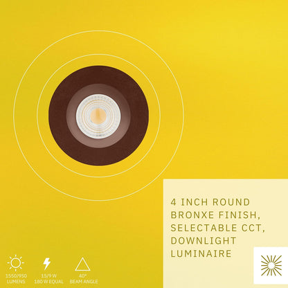 P-6448 4 Inch Round, Bronze Finish 15 Watts, 1550 Lumens 5CCT Recessed Light