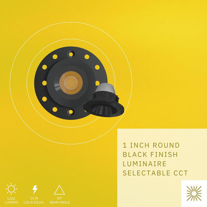 P-6571 1 Inch Round, Black Finish 15 Watts, 1200 Lumens 5CCT Recessed Light
