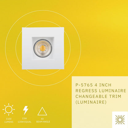 P-5765 4 Inch Square White Smooth 15W 1100 Lumens Warm White 3K Recessed Light