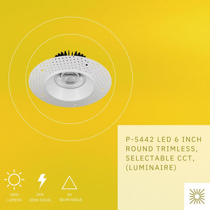 P-5442 6 Inch Trimless Round White 24W 1800 Lumens 5CCT Recessed Light