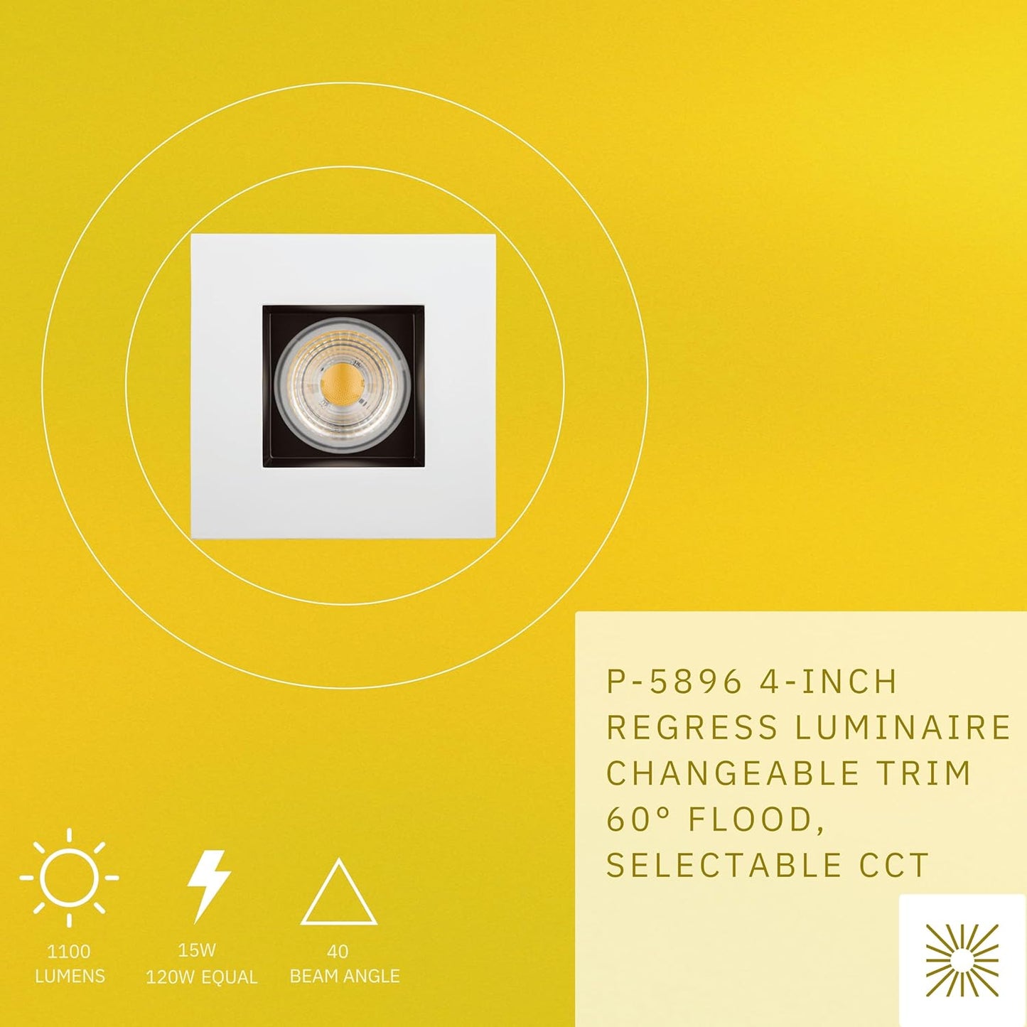 P-5896 4 Inch Square Two-Tone 15W 1100 Lumens 5CCT Recessed Light