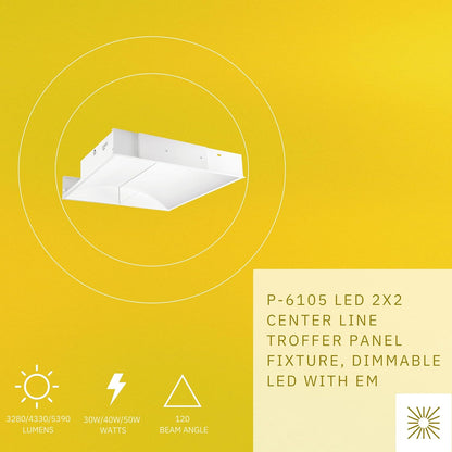P-6105 2X2 Center Line White 30W/40W/50W 5390 Lumens 4CCT Troffer Panel