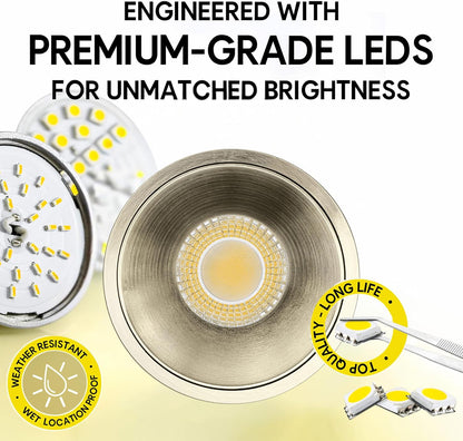 P-7082 3 Inch Millwork Trimless Round Brushed Nickel HO 15W, 1400 Lumens 5CCT Recessed Light