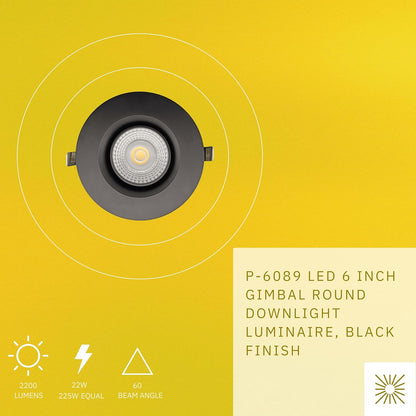 P-6089 6 Inch Round Black 22W 2200 Lumens 5CCT Gimbal Light