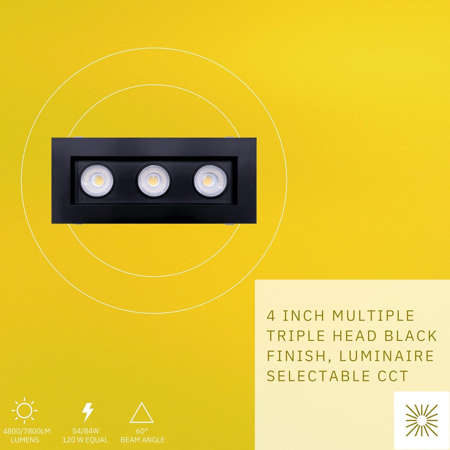 P-6616 4 Inch 3 Head Multiple Gimbal, Black Finish 54 Watts, 4800 Lumens 5CCT Recessed Light