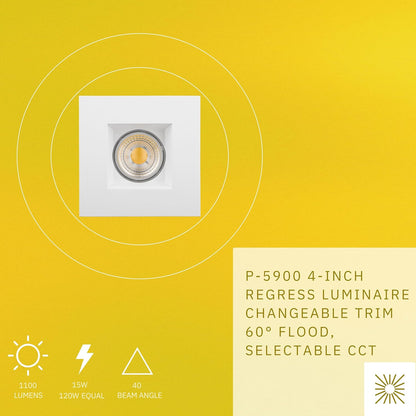P-5900 4 Inch Square White Baffle 15W 1100 Lumens 5CCT Recessed Light
