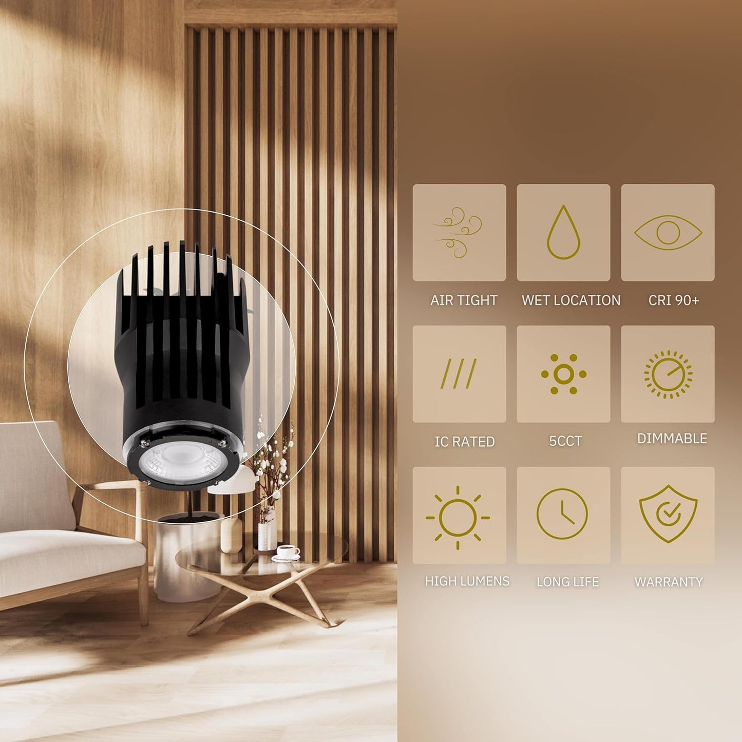 P-6384 3 Inch Trimless Round Black High Output 15W=175W, 1400 Lumens 5CCT Recessed Light
