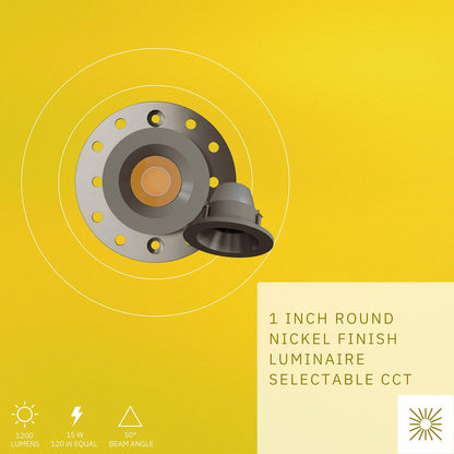 P-6573 1 Inch Round, Nickel Finish 15 Watts, 1200 Lumens 5CCT Recessed Light