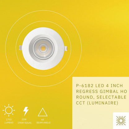 P-6182 4 Inch Round White 20W 1750 Lumens 5CCT Gimbal Light