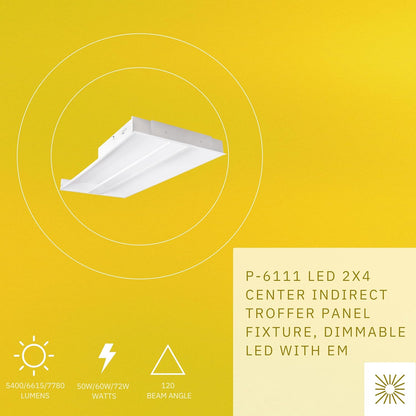 P-6111 2X4 Center Indirect White 50W/60W/72W 7780 Lumens 4CCT Troffer Panel